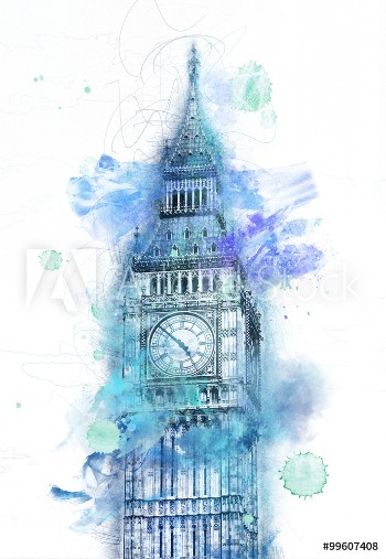 Picture of Colorful paint effect blue Big Ben